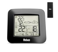 MEBUS Funk-Wetterstation mit Außensensor Thermometer Hygrometer Wettervorhersage Mondphasen Wettertrend, Alarm mit Weckwiederholung, Kalender/Material: Kunststoff/Farbe: Schwarz/Modell: 40715