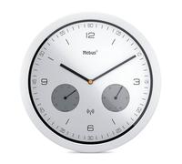 MEBUS Moderne Funk-Wanduhr mit Temperaturanzeige und Hygrometer, Durchmesser 26cm / Modell: 52826 / Farbe: Weiß