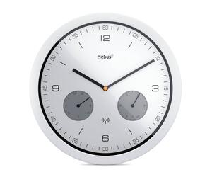 MEBUS Moderne Funk-Wanduhr mit Temperaturanzeige und Hygrometer, Durchmesser 26cm / Modell: 52826 / Farbe: Weiß