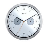 Mebus Wanduhr mit Thermometer und Hygrometer, Orologio da Parete al Quarzo con termometro e igrometro, Argento, 26 cm Durchmesser