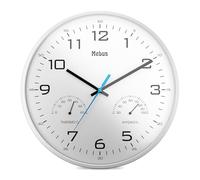 MEBUS Moderne Quarz-Wanduhr mit Temperaturanzeige und Luftfeuchtigkeit, 30 cm Durchmesser groß, Wohnzimmer, Küchenuhr, Rund/Modell: 16181 / Farbe: Weiß