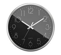 Mebus Orologio da parete al quarzo, senza ticchettio, rumore, telaio in alluminio, quadrante arabo, numeri 3D, lancette in alluminio, argento, nero, 30 cm