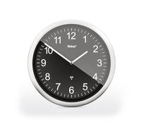 Mebus Orologio da parete radio, 26 cm, silenzioso, facile da leggere, con cornice argentata, quadrante nero, modello 19812, chiaro e silenzioso, nero