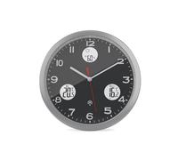 Mebus Orologio da parete radio, quadrante nero, indicatore di temperatura interno ed esterno, con trasmettitore esterno, umidità, modello: 13151