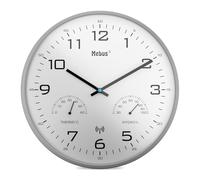 Mebus Orologio da parete radiocontrollato moderno con indicatore di temperatura e umidità, 30 cm, orologio radio soggiorno, orologio da cucina/modello: 52842 / colore: grigio
