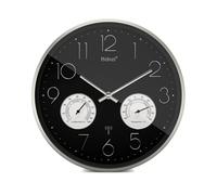 Mebus Orologio da parete senza fili con termoigrometro e silenzioso, cornice argentata, nero, modello 12988, funzionale ed elegante