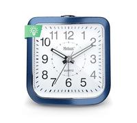 Mebus Quarz-Wecker, geräuscharm ohne Ticken, Leuchtzeiger, Alarm mit Weckwiederholung (Snooze), Zifferblattbeleuchtung auf Knopfdruck, Farbe: Blau, Modell: 26158