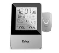 MEBUS Stazione meteo radiocomandata con sensore esterno, termometro, igrometro (esterno), orologio radio, indicatore di benessere della stanza, previsioni meteo con simboli, calendario lunare, colore: