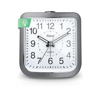 Mebus Sveglia al quarzo, silenziosa, senza ticchettio, lancette luminose, allarme con ripetizione sveglia, snooze, illuminazione quadrante a pressione pulsante, colore: grigio argento, modello: 56988
