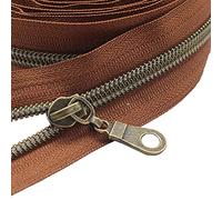 MebuZip Chiusura lampo in nylon da 9 m, color bronzo, lunghezza 10 m, a spirale da 6 mm + 25 chiusure a clip per borse, decorazioni fai da te (bronzo marrone)