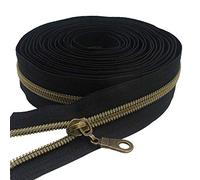 MebuZip Chiusura lampo in nylon da 9 m, color bronzo, lunghezza 10 m, a spirale da 6 mm + 25 chiusure a clip per borse, decorazioni fai da te (bronzo nero)