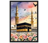 Mecca Art Poster Kaaba Architettura Moschea Haram Kaaba Masjed Arabia Saudita Stampa musulmana Regali islamici Musulmani Tela Arte da parete per la decorazione della stanza Retro Incorniciato Pittura