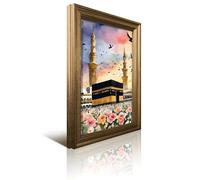 Mecca Art Poster Kaaba Architettura Moschea Haram Kaaba Masjed Arabia Saudita Stampa musulmana Regali islamici Musulmani Tela Arte da parete per la decorazione della stanza Retro Incorniciato Pittura