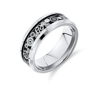 Meccanico Car Racer Anello Punk Rock Motorcycle Biker Gioielli Anelli In Titanio D'Argento Per Gli Uomini Wedding Bands Steampunk Gear Wheel Carbon Fiber Inlay Bordi Smussati Comfort Fit 8Mm