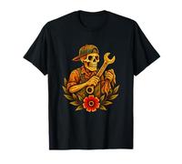 Meccanico Scheletro Riparazione Auto Vintage Old School Tattoo Art Maglietta