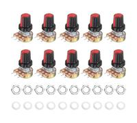 MECCANIXITY 10 set WH148 B5K Ohm, kit potenziometro a 3 pin, resistori variabili a 3 pin, potenziometro rotativo conico lineare singolo con manopole e dadi rotanti rossi e neri, rondelle