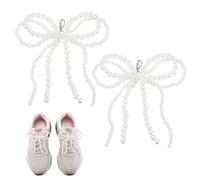 MECCANIXITY Perla Bow Shoe Charm per scarpe da ginnastica Bowknot Scarpe Decorazione Fibbia Catena di perline di perle per accessori per abiti fai da te, Beige, 9.5x8mm/3.7x3.1 inch