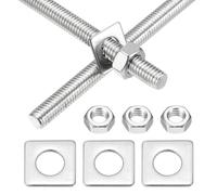 MECCANIXITY Set di 2 aste filettate M6 x 300 mm, in acciaio inox 201, filettatura destra con dado e rondella quadrata per viti di fissaggio di ancoraggio strutturale