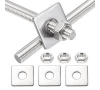 MECCANIXITY Set di 2 aste filettate M8 x 70 mm, in acciaio inox 304, filettatura destra con dado e rondella quadrata per viti di fissaggio di ancoraggio strutturale