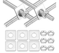 MECCANIXITY Set di 4 barre filettate M6 x 45 mm, in acciaio inox 304, filettatura destra con dado e rondella quadrata per viti di fissaggio di ancoraggio strutturale