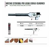 MECCHIA A SPADA PUNTA ESTENDIBILE VARIE MISURE x LEGNO DA 15 A 25 MM