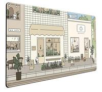 Mechanical Cattle Tappetino da Scrivania Kawaii con Coniglietto e Orso Anime Giapponese Strada Pastello Beige Marrone e Verde Tappetino per Mouse Extra Large per Computer Portatile