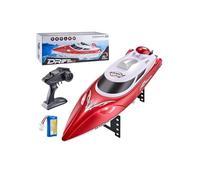 MechEdu Barca RC ad alta velocità da 35 KM/H, barca RC impermeabile da 2,4 GHz, con luci a LED, funzione di sollevamento a un pulsante, bassa batteria e autonomia, RTR per lago e piscina (rosso)