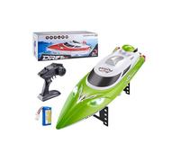 MechEdu Barca RC ad alta velocità da 35 KM/H, barca RC impermeabile da 2,4 GHz, con luci a LED, funzione di sollevamento a un pulsante, bassa batteria e autonomia, RTR per lago e piscina (verde)