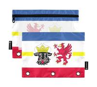 Meclemburgo Western Pomerania Bandiera dello Stato 3 anelli Raccoglitore Matita Raccoglitore Cerniera Raccoglitore Matita Borse Pastelli Scuola Trasparente Raccoglitori Tasche Donne 24,9 x 18 cm, 2