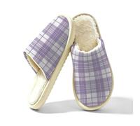 Meclich Home Pantofole da interno da donna, a quadri, viola e bianco, L | Pantofole da uomo per camera da letto, calde e soffice, antiscivolo, simpatiche, regalo invernale