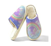 Meclich Pantofole per la casa da donna, con nuvole arcobaleno e stelle, L | Pantofole da uomo per camera da letto, calde e soffice, antiscivolo, simpatiche, regalo invernale