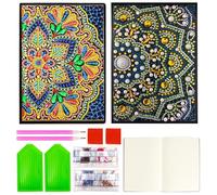 Mecmbj diamond painting bambina, giochi bambina 8 anni femmina, 2 pezzi quaderno A5 con pittura a diamante art, regalo per ragazze 6-12 anni, quaderno Mandala per scuola, ufficio (giallo)