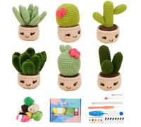 Mecmbj Kit Uncinetto Principianti, 6 Vasi per Piante di Cactus Crochet Kit, Set Uncinetto Principianti con Istruzioni Video Passo di Inglese, per Adulti e Bambini(Cactus in Vaso)