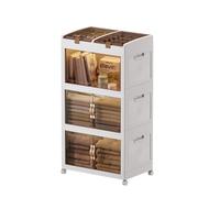 MECOLOR Armadietto portaoggetti impilabile in plastica con ante, pieghevole, con ruote, per camera da letto, soggiorno, bagno (TL55, TL55-4)