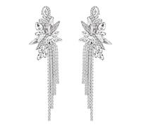 mecresh Orecchini pendenti a forma di lampadario da sposa con cristalli marquise in argento/oro, 2.6 inches (L) * 1 inch (W), Zinco, Strass