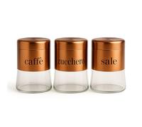 MECSAL CASALINGHI Set 3 Barattoli in Vetro 750 ml per Sale, Zucchero e Caffè - Contenitori con Coperchio - Eleganti, Resistenti, Ideali per la Cucina, Vari Colori (RAME)