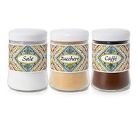 MECSAL CASALINGHI Set 3 Barattoli in Vetro 750 ml per Sale, Zucchero e Caffè - Contenitori con Coperchio - Eleganti, Resistenti, Ideali per la Cucina, Vari Colori (TERRA E SOLE 1)