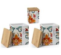 MECSAL CASALINGHI Set Barattoli Cucina in Ceramica - Contenitori Tondi per Sale, Zucchero e Caffè con Coperchio Ermetico - Design Elegante, Decorativi e Resistenti (QUADRATO ROMANTIC)
