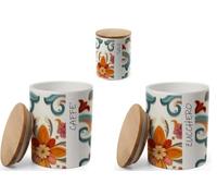 MECSAL CASALINGHI Set Barattoli Cucina in Ceramica - Contenitori Tondi per Sale, Zucchero e Caffè con Coperchio Ermetico - Design Elegante, Decorativi e Resistenti (ROTONDO ROMANTIC)