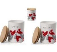 MECSAL CASALINGHI Set Barattoli Cucina in Ceramica - Contenitori Tondi per Sale, Zucchero e Caffè con Coperchio Ermetico - Design Elegante, Decorativi e Resistenti (ROTONDO LOVE ME)