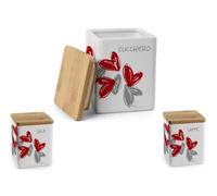 MECSAL CASALINGHI Set Barattoli Cucina in Ceramica - Contenitori Tondi per Sale, Zucchero e Caffè con Coperchio Ermetico - Design Elegante, Decorativi e Resistenti (QUADRATO LOVE ME)