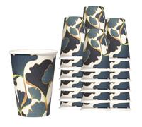 Mecup Bicchieri in Carta acqua, Bicchieri Monouso, 200 Pezzi, Tazza Caffè 200 ml, Usa e Getta, Per Bevande Calde e Fredde, Design Elegante, Igienici, Biodegradabili. Fantasia: Floreale, Blu Oro