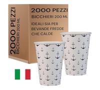 Mecup Bicchieri in Carta, Bicchieri Monouso, 2000 Pezzi, Tazza Caffè 200 ml, Usa e Getta, Per Bevande Calde e Fredde, Igienici, Biodegradabili. Fantasia: Ancora Blu