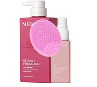 MED - Crema al retinolo + acido ferulico + siero ialuronico booster crema per il corpo, mira a rughe crepey e linee sottili, set per la cura della pelle + spazzola per la pulizia del viso + carta