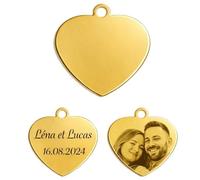 Medaglia a forma di cuore personalizzata in acciaio inossidabile, incisione fotografica e testo fronte/retro, 3 misure 25/30/35 mm, 4 colori, ciondolo portachiavi, oro, L ( 35mm )