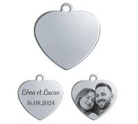 Medaglia a forma di cuore personalizzata in acciaio inossidabile, incisione fotografica e testo fronte/retro, 3 misure 25/30/35 mm, 4 colori, ciondolo portachiavi, argento, L ( 35mm )