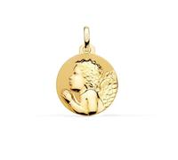 Medaglia Angelo Bambino Pio in oro 18k, 16 mm, in preghiera, finitura lucida. Incisione inclusa nel prezzo - Personalizzabile - INCISIONE INCLUSA NEL PREZZO