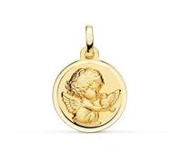 Medaglia Angelo Beffardo Bambino in oro 9k da 16 mm con uccello. Incisione inclusa nel prezzo - Personalizzabile - INCISIONE INCLUSA NEL PREZZO