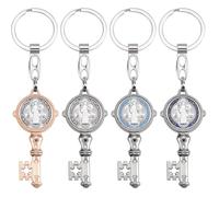 Medaglia cattolica di San Benito, portachiavi a forma di chiave con croce di San Benedetto, 4 pezzi, 4 colori, medaglie di protezione, uomini, donne, bomboniere, portachiavi, Argento tibetano, Stock