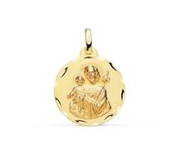 Medaglia di San Giuseppe in oro 9 carati da 18 mm con dettagli intagliati sul bordo. Incisione inclusa nel prezzo - Personalizzabile - INCISIONE INCLUSA NEL PREZZO